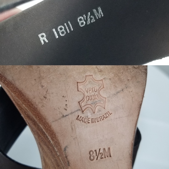 Bernardo Brown Leather Minimalist Bohemian Mid Heel Sandal Wedge Sz 8.5 (Defect) - Picture 10 of 14